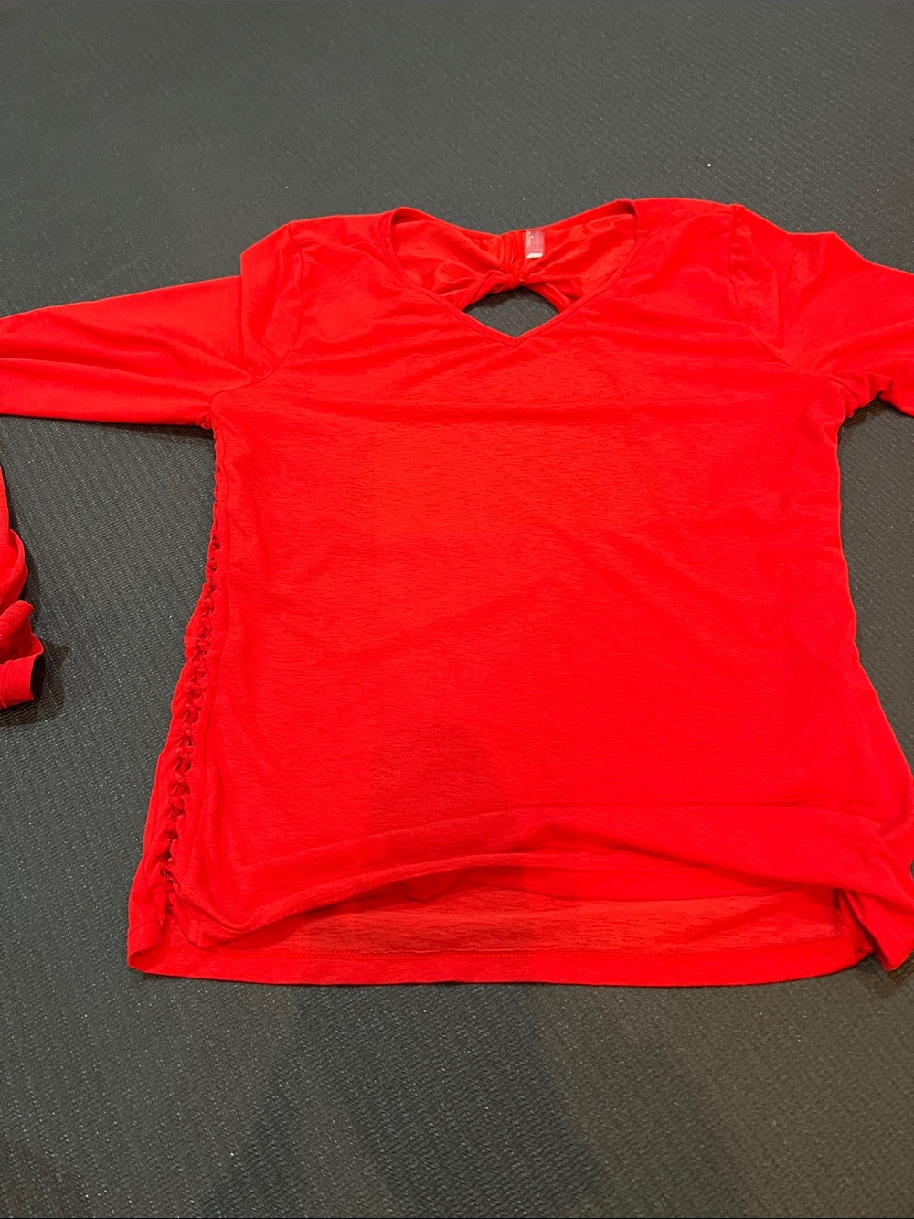 FP Movement by Free People Red Long Sleeve V-Neck Top with Side Lace Detail